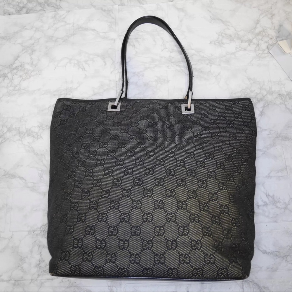 Gucci Black Denim Canvas GG Monogram Tote Bag - Picture 2 of 13